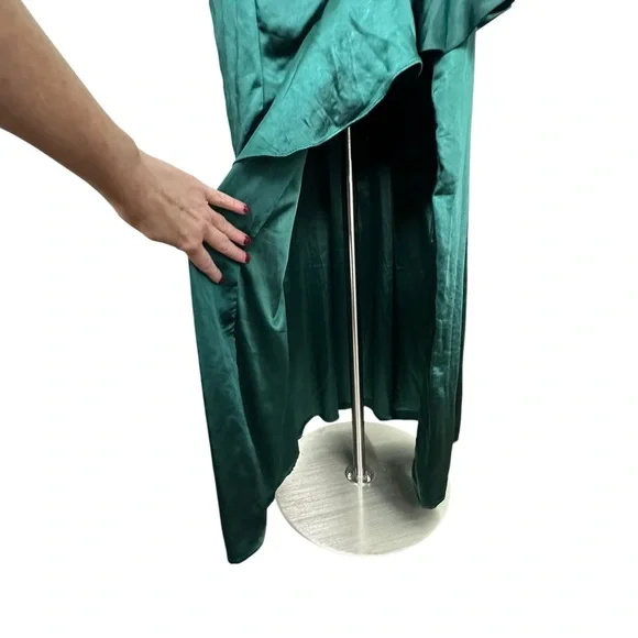 NWT Lulus Lucky Lady Hunter Green Satin Ruffled Maxi Dress Size M (6-8) - Picture 6 of 15